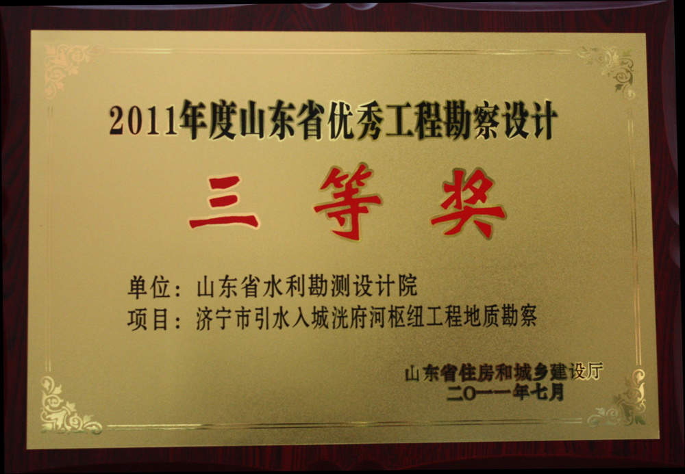 2011年省優(yōu)三等獎-濟寧市引水入城洸府河樞紐工程地質勘察